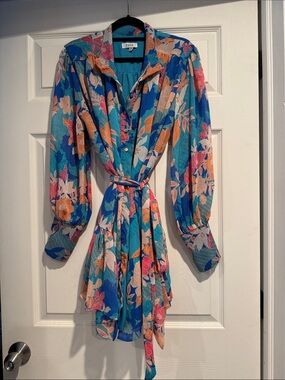 Blue Floral Belted Dress